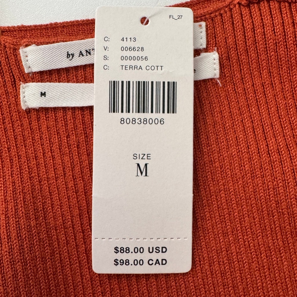 Anthropologie Halter Tank Top Medium Orange Ribbed Knit Criss Cross Keyhole NWT - Picture 8 of 11